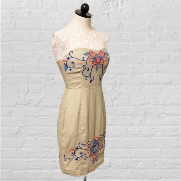 Banana Republic Linen Embroidered Strapless Dress  Size 2 - Picture 5 of 10